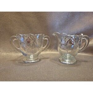 VTG Silver City Glass Co Sterling Silver Overlay Flanders Poppy Sugar & Creamer
